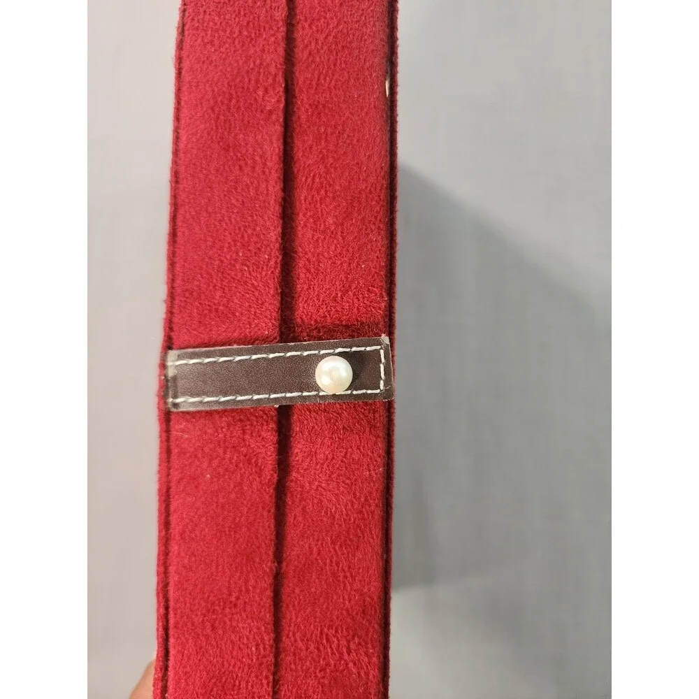 Red Velvet Jewelry Organizer Box with Faux Pearl Accents – Necklace, Ring &...